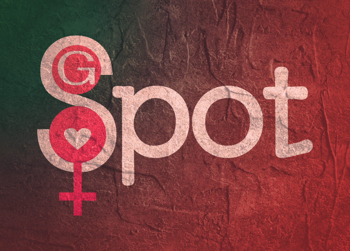 Illustration av G-punkten orgasm och kvinnlig njutning i kroppen.