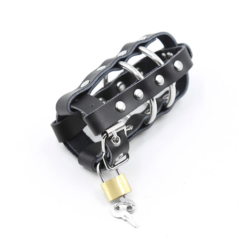 OHMAMA FETISH - LEATHER SHEATH WITH METAL RINGS AND PADLOCK - Bild 3
