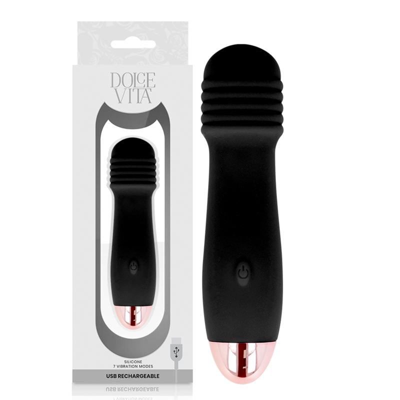 DOLCE VITA - UPPLADDNINGSBAR VIBRATOR TRE SVART 7 HASTIGHETER