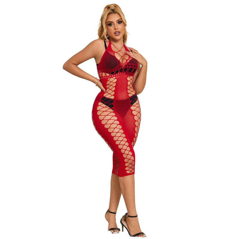 SUBBLIME - 952327 LONG RED FISHNET DRESS ONE SIZE - Image 3
