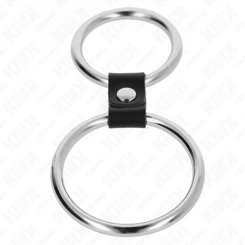 KINK - DOUBLE METAL PENIS RING 3.7 CM TO 5 CM CONNECTED BY LEATHER STRAP MODEL 1 - Bild 3