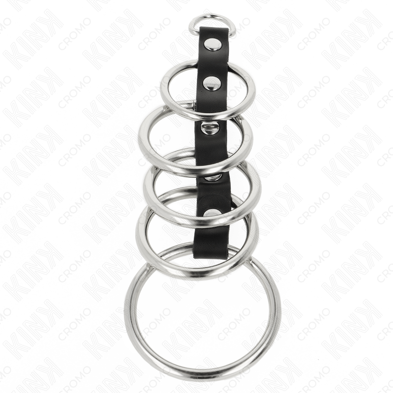 KINK - 5 METAL PENIS RINGS 3.2 CM TO 5 CM CONNECTED BY LEATHER - Bild 3