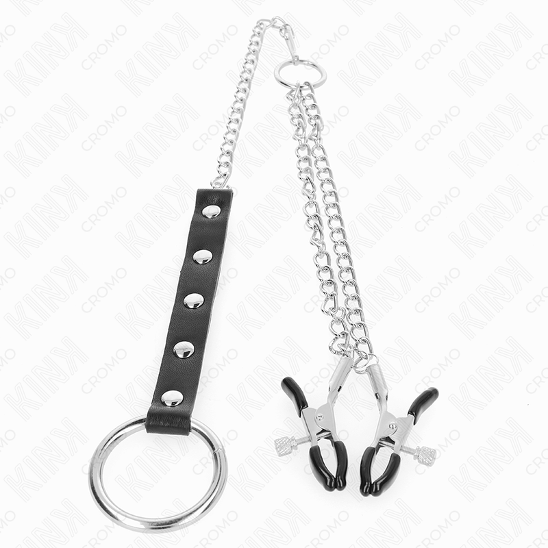 KINK - METAL PENIS RING WITH CHAIN AND ADJUSTABLE NIPPLE CLAMPS - Bild 3