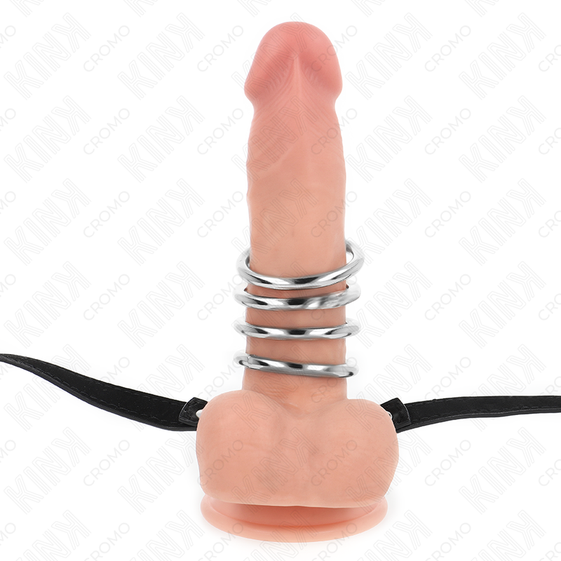 KINK - 5 PENIS RINGS 3.8 CM TO 5 CM METAL WITH LEATHER BELT 112 CM - Bild 3