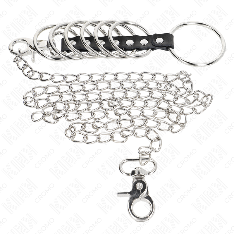 KINK - 7 METAL PENIS RINGS 3.8 CM TO 5 CM CONNECTED WITH LEATHER AND METAL CHAIN 100 CM - Image 3