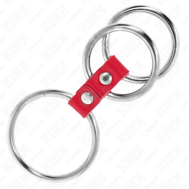 KINK - TRIPLE METAL PENIS RING 3.7 CM TO 5 CM CONNECTED WITH RED LEATHER - Image 3