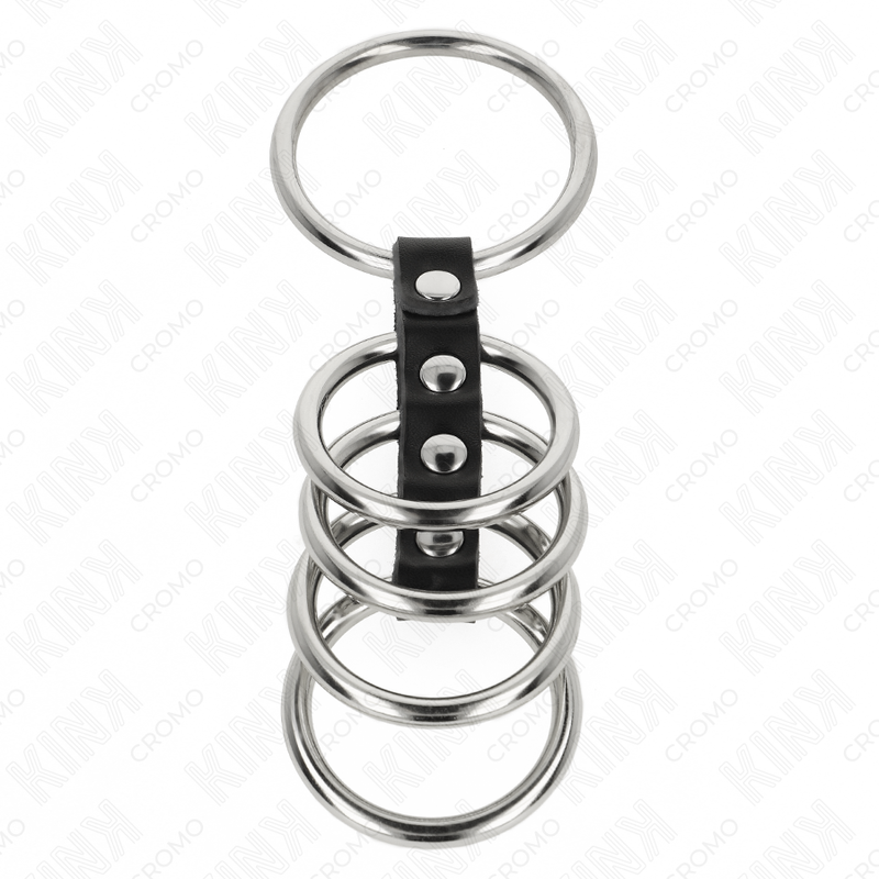 KINK - 5 PENIS RINGS 3.7 CM TO 5 CM METAL CONNECTED BY LEATHER - Bild 3