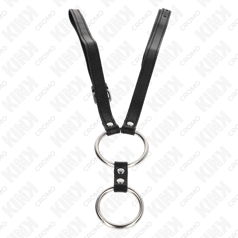 KINK - DOUBLE METAL PENIS RING 3.8 CM TO 5 CM WITH LEATHER BELT 112 CM - Image 3