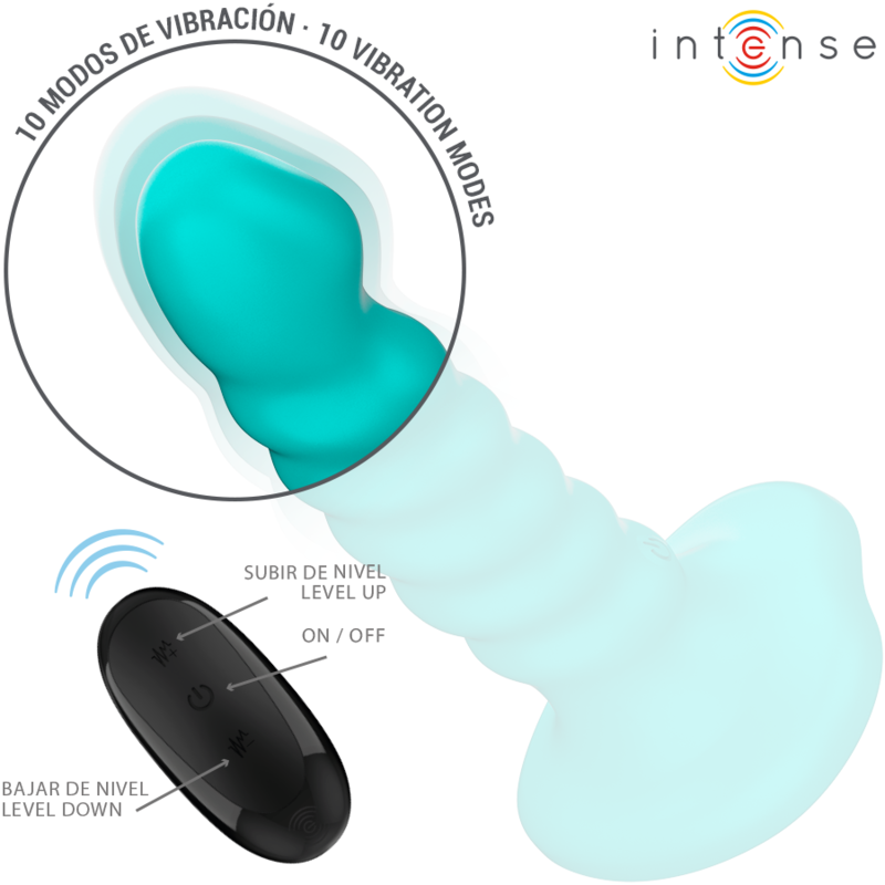 INTENSE - BUFFY VIBRATOR SIZE S SPIRAL DESIGN 10 VIBRATIONS BLUE REMOTE CONTROL - Bild 3