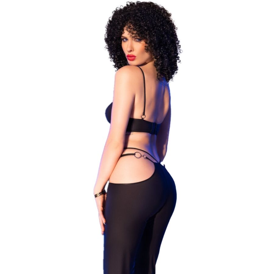 CHILIROSE - CR 4851 SET TOP NEGRO Y LEGGINS CON COMPLEMENTOS DORADOS - Image 2