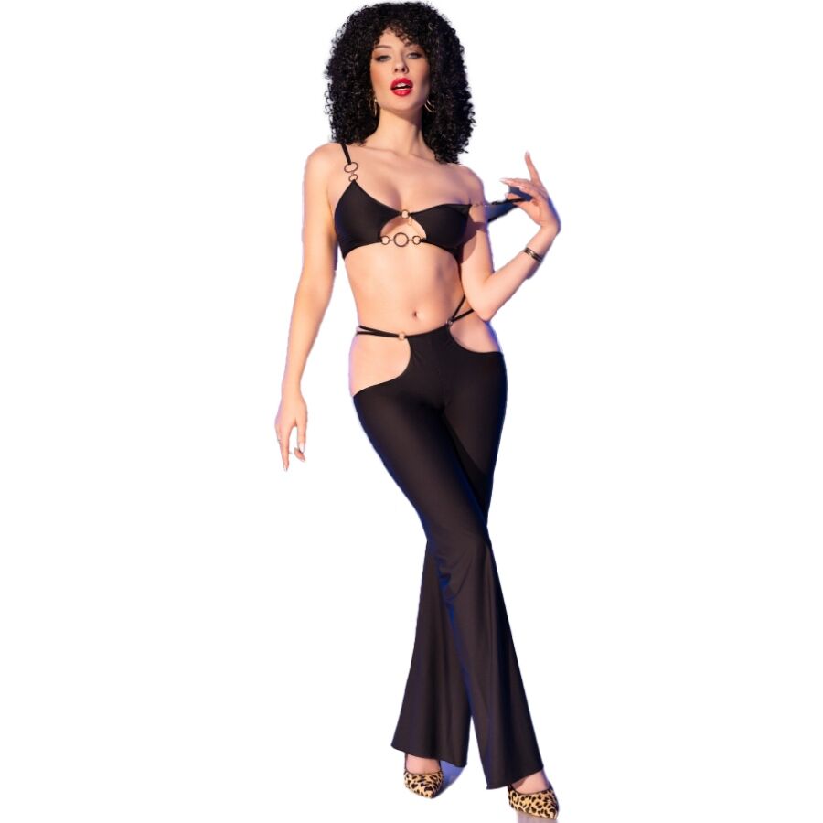 CHILIROSE - CR 4851 SET TOP NEGRO Y LEGGINS CON COMPLEMENTOS DORADOS - Image 3