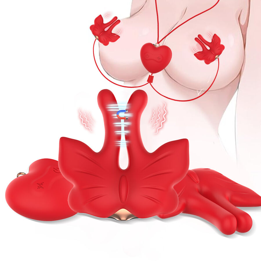 ARMONY - MAGNETIC NIPPLE CLAMPS WITH VIBRATION BUTTERFLY SHAPE RED - Image 2