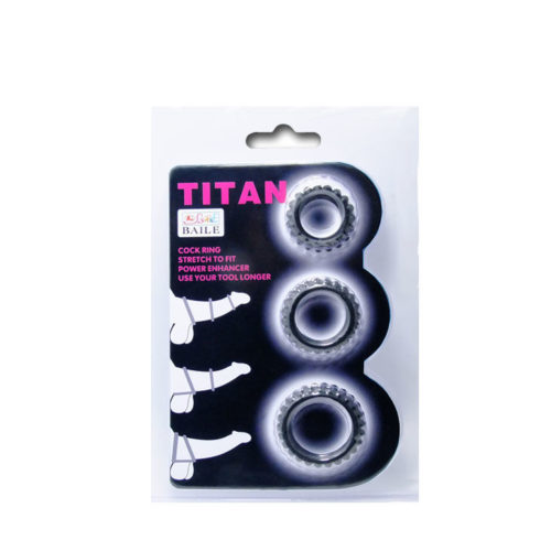 BAILE - TITAN SET 3PCS COCK RING BLACK 2.8 + 2.4 + 1.9 CM - Bild 5