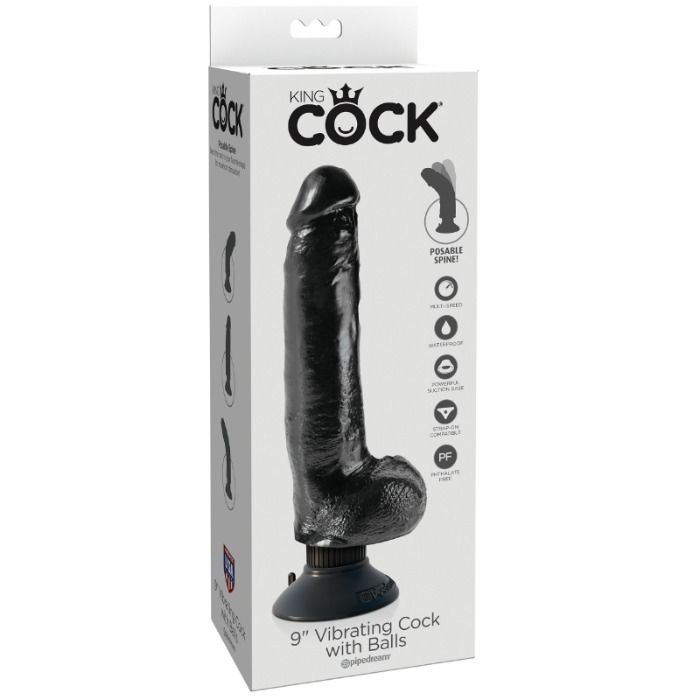KING COCK - 23 CM VIBRATING COCK WITH BALLS BLACK - Image 2