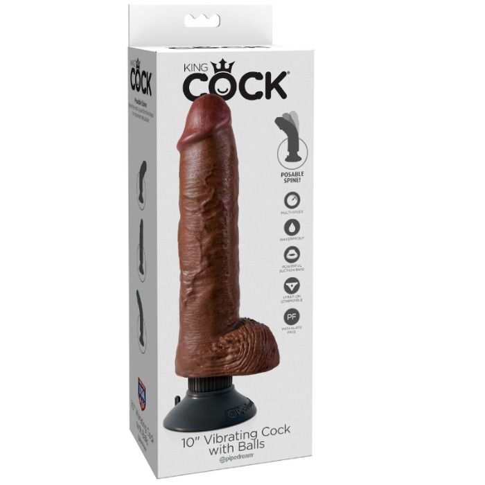 KING COCK - 25.5 CM VIBRATING COCK WITH BALLS BROWN - Image 3