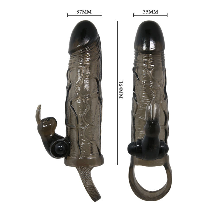 BAILE - BRAVE MAN PENIS COVER WITH RABBIT BLACK 16.5 CM - Image 5