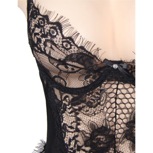 SUBBLIME - QUEEN PLUS FLORAL LACE AND FRINGED BLACK TEDDY - Image 4