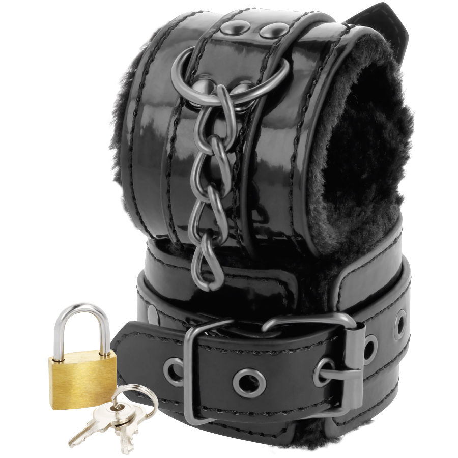 DARKNESS - ADJUSTABLE BLACK LEATHER ANKLE HANDCUFFS WITH PADLOCK - Image 3